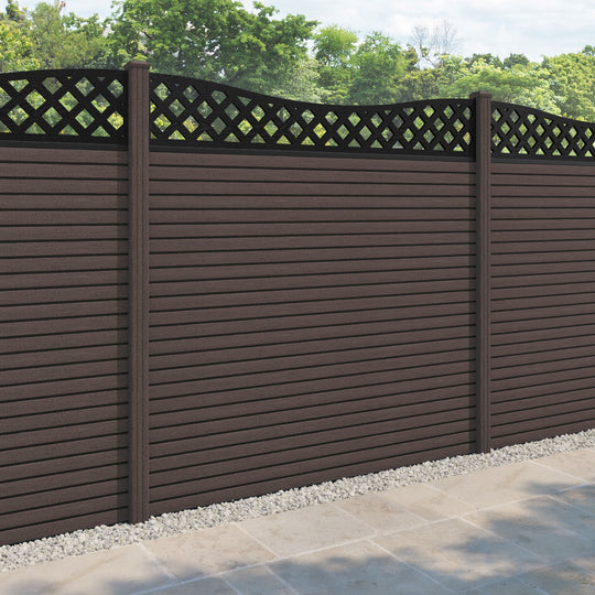 Hudson Low Wave Fence Panel - Mid Brown - with our composite posts