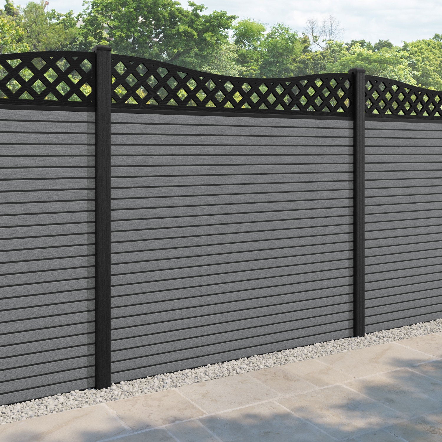 Hudson Low Wave Fence Panel - Mid Grey - with our composite posts
