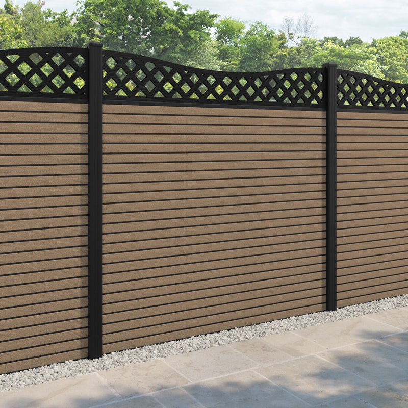 Hudson Low Wave Fence Panel - Teak - with our aluminium posts