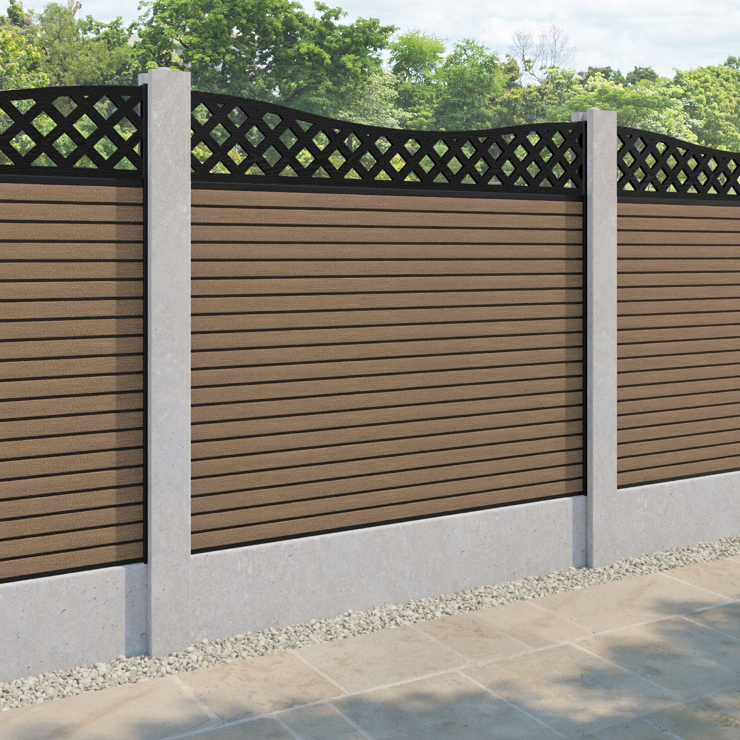 Hudson Low Wave Fence Panel - Teak - for existing concrete posts
