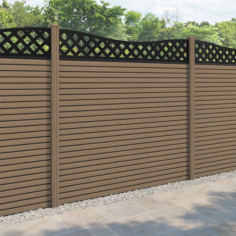 Hudson Low Wave Fence Panel - Teak - with our composite posts