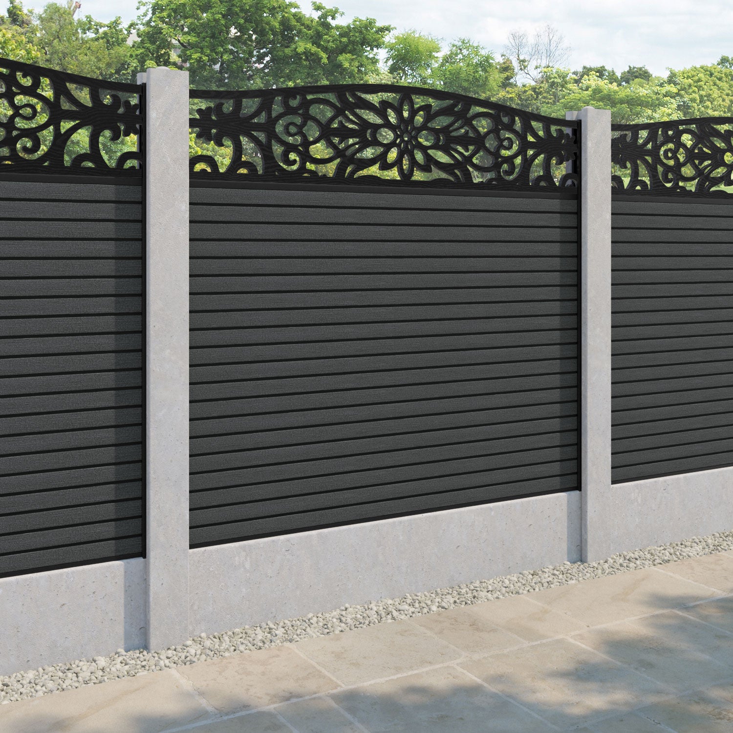 Hudson Windsor Curved Top Fence Panel - Dark Grey - for existing concrete posts