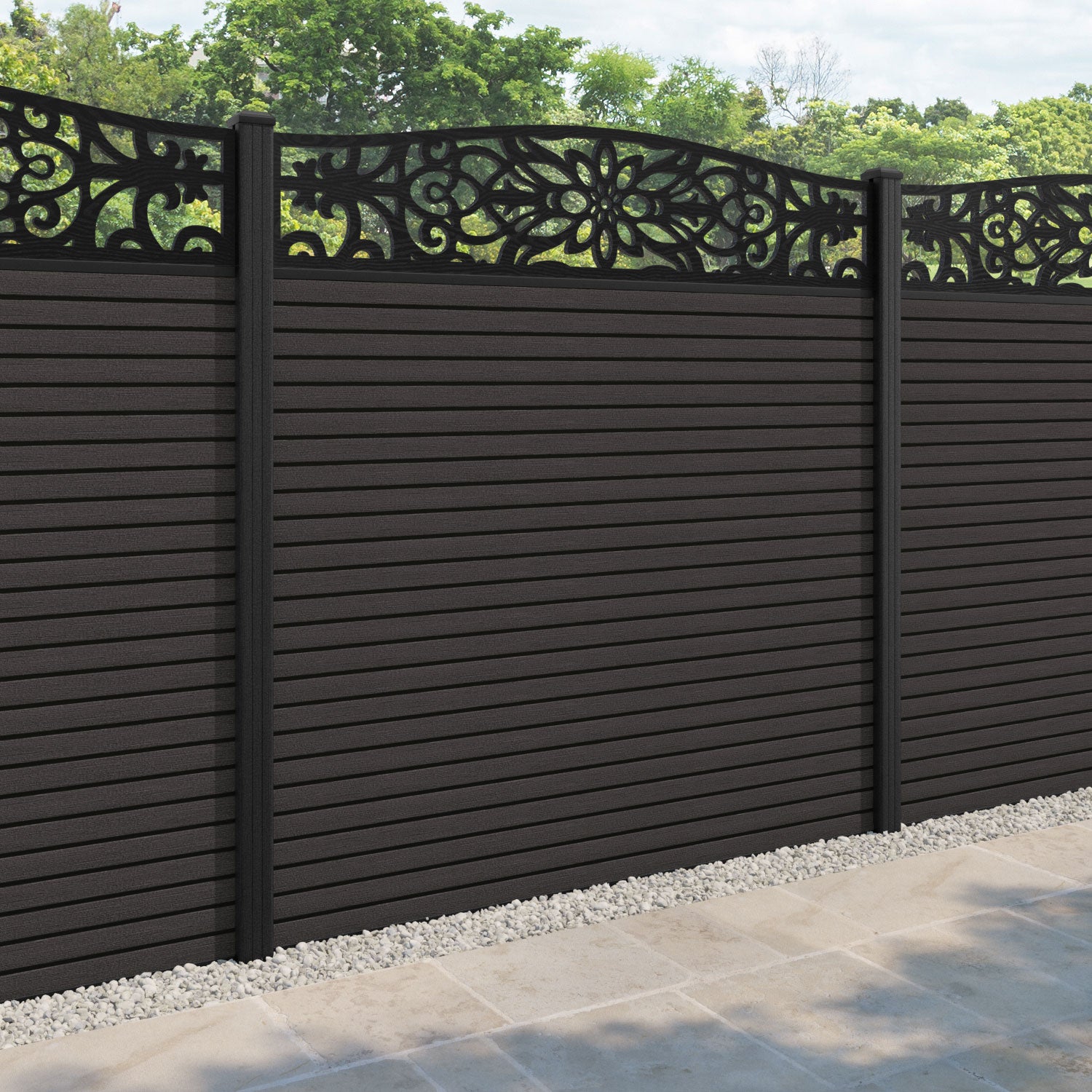 Hudson Windsor Curved Top Fence Panel - Dark Oak - with our composite posts