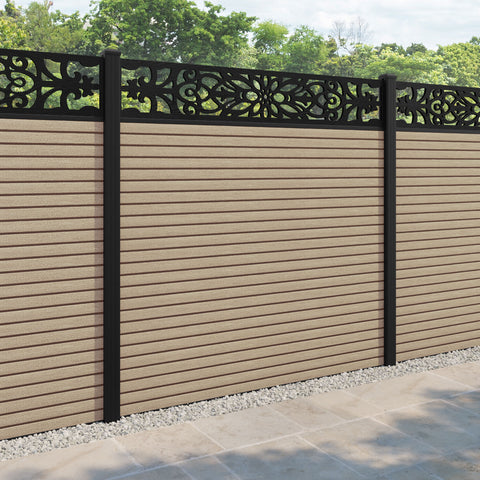 Hudson Windsor Fence Panel - Light Oak - with our aluminium posts