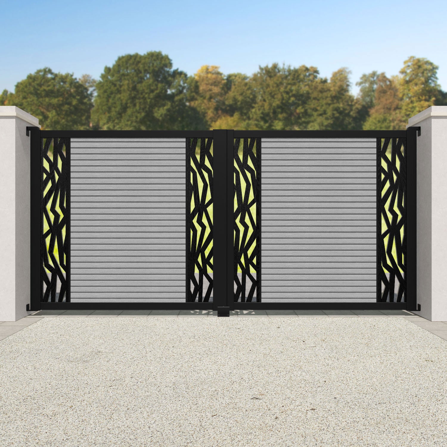 Hudson Zenith Straight Top Driveway Gate - Light Grey - Middle & End Screen