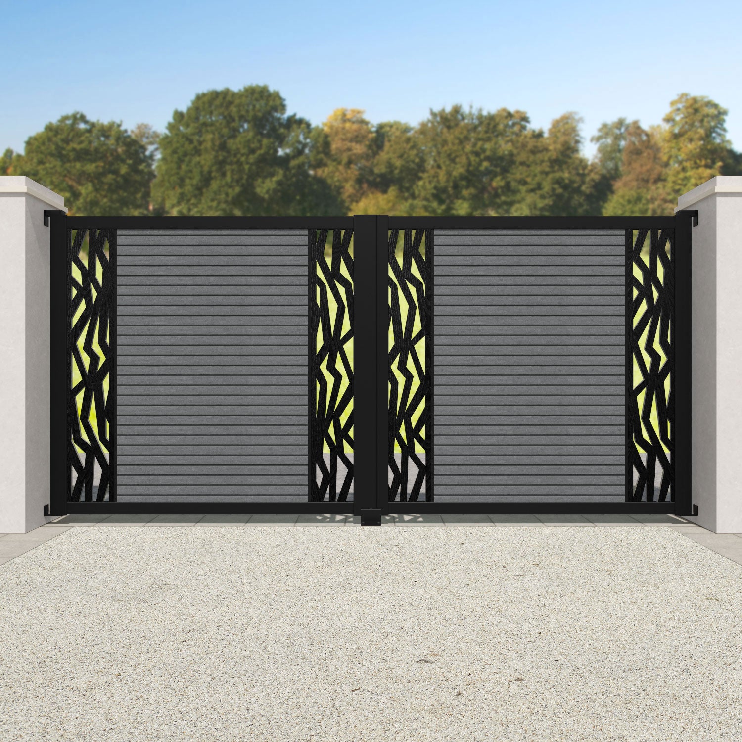 Hudson Zenith Straight Top Driveway Gate - Mid Grey - Middle & End Screen