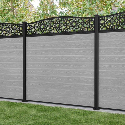Classic Ambar Curved Top Fence Panel - Light Grey - with our aluminium posts