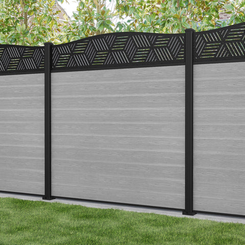 Classic Cubed Curved Top Fence Panel - Light Grey - with our aluminium posts