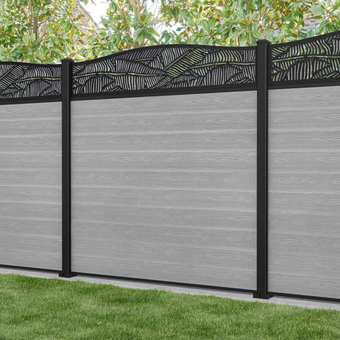 Classic Feather Curved Top Fence Panel - Light Grey - with our aluminium posts