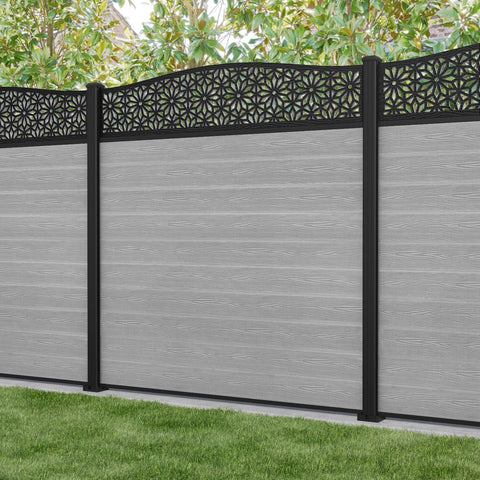 Classic Narwa Curved Top Fence Panel - Light Grey - with our aluminium posts