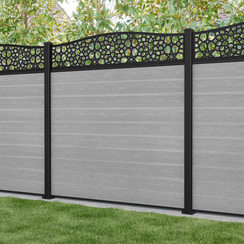 Classic Nazira Curved Top Fence Panel - Light Grey - with our aluminium posts
