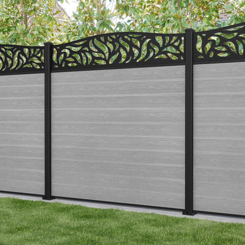 Classic Plume Curved Top Fence Panel - Light Grey - with our aluminium posts