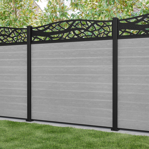 Classic Twilight Curved Top Fence Panel - Light Grey - with our aluminium posts