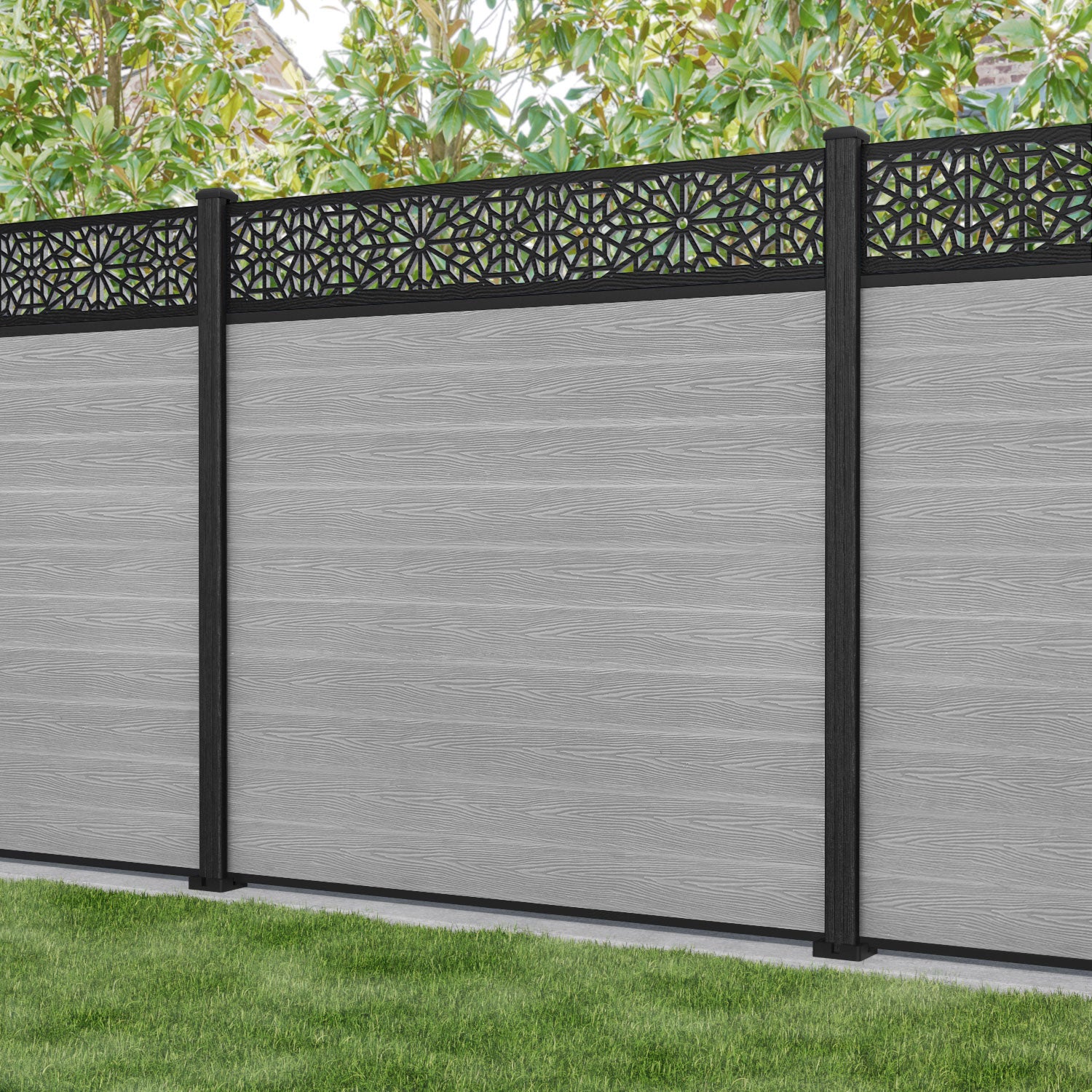 Classic Alnara Fence Panel - Light Grey - with our composite posts