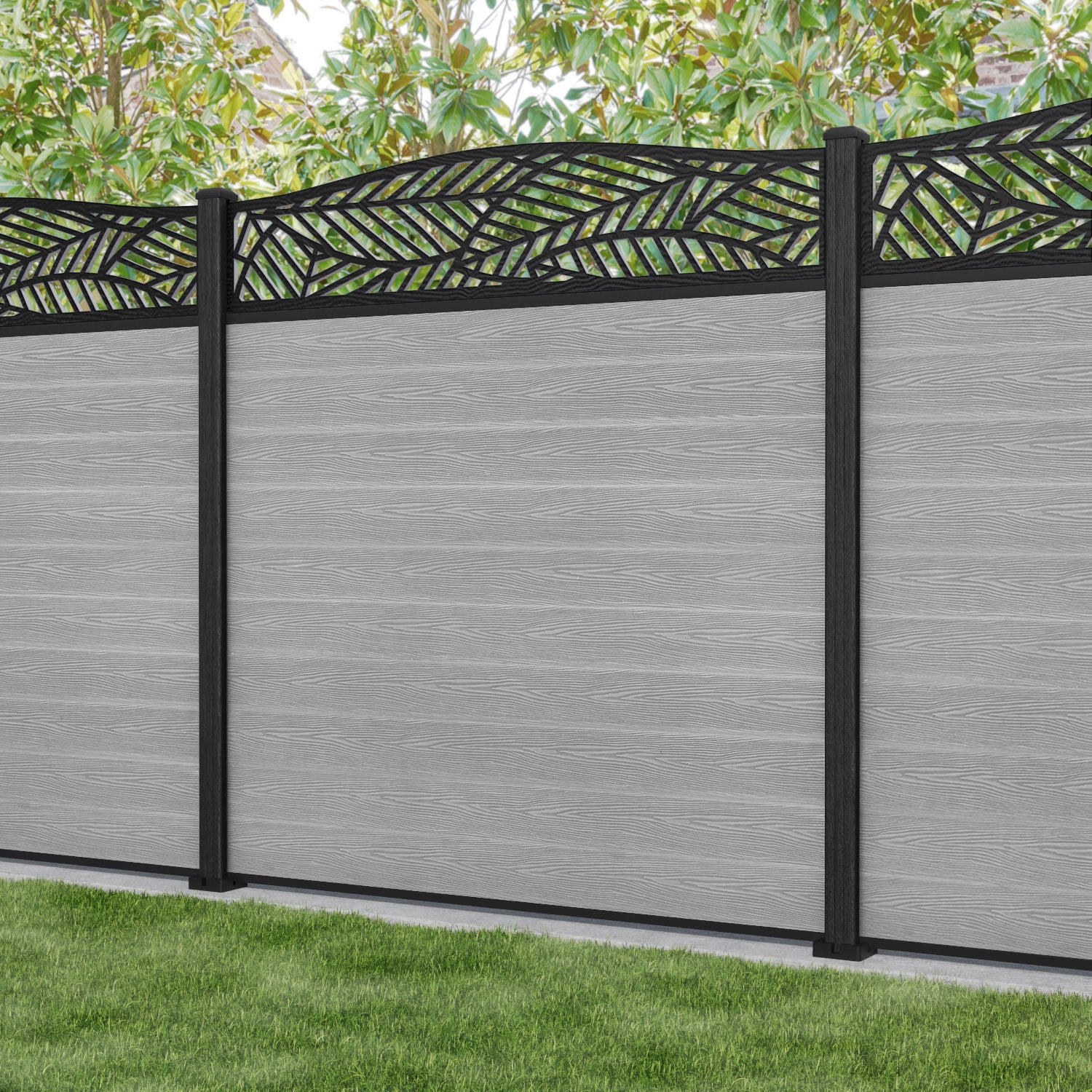Classic Habitat Curved Top Fence Panel - Light Grey - with our composite posts