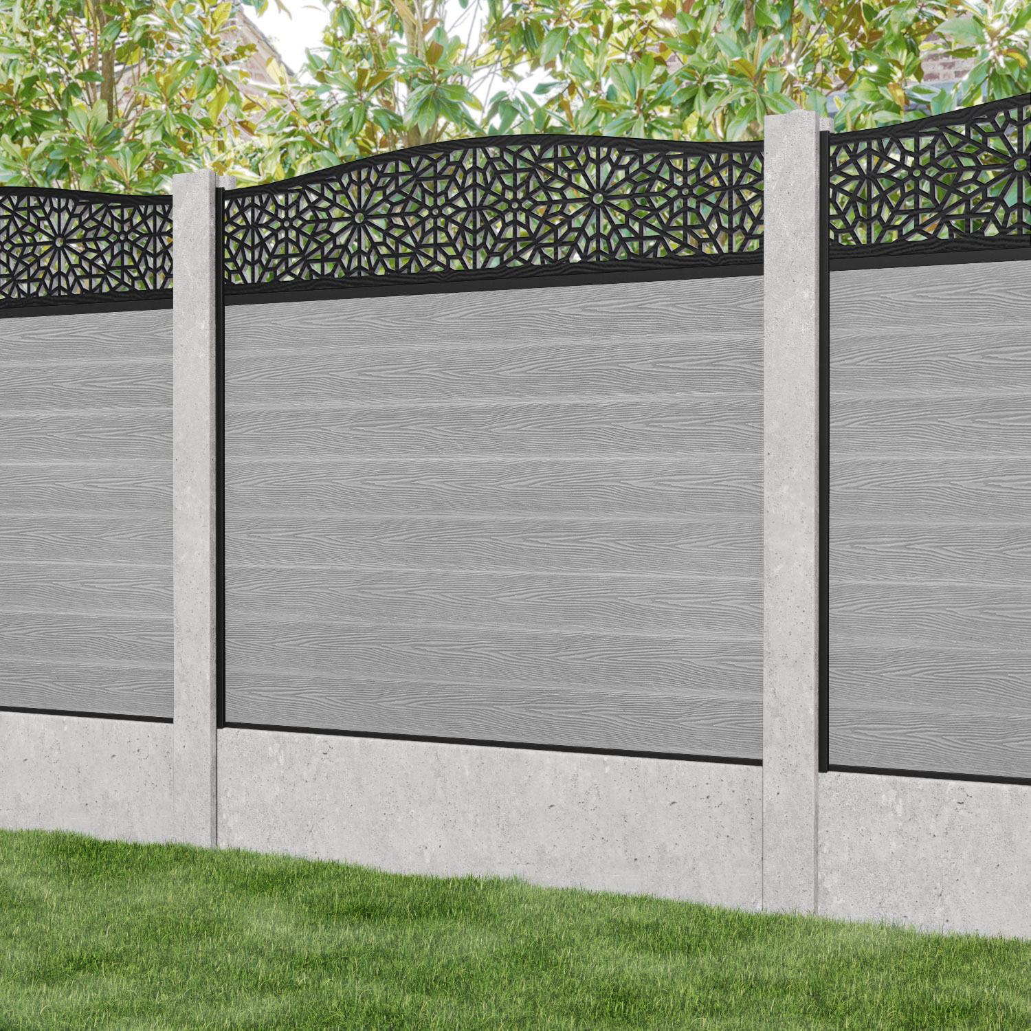 Classic Alnara Curved Top Fence Panel - Light Grey - for existing concrete posts