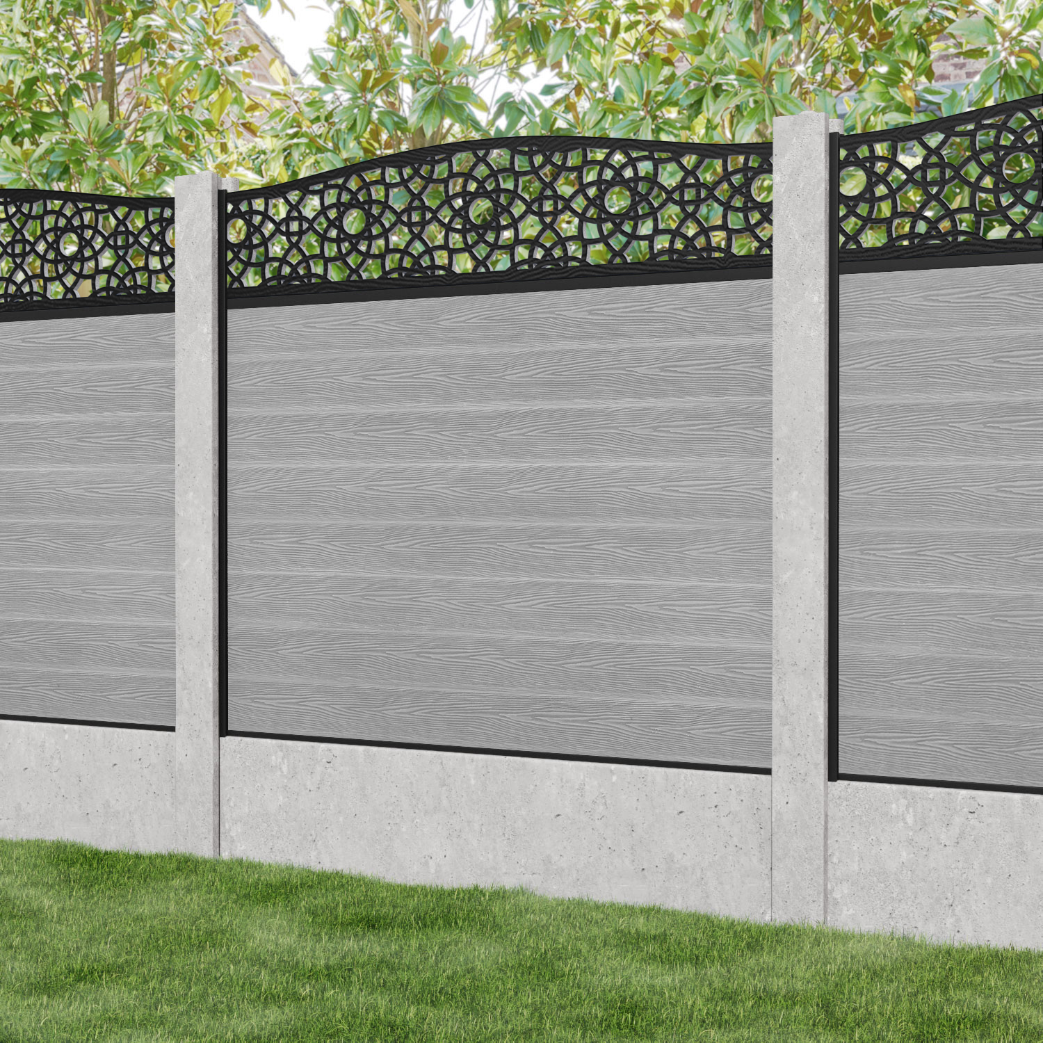 Classic Ambar Curved Top Fence Panel - Light Grey - for existing concrete posts