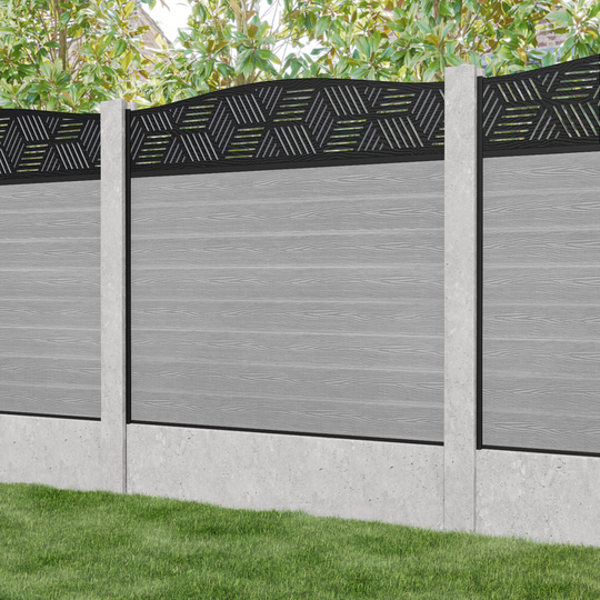 Classic Cubed Curved Top Fence Panel - Light Grey - for existing concrete posts