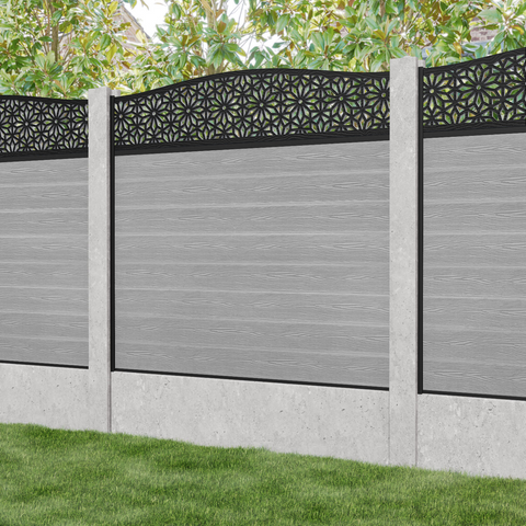 Classic Narwa Curved Top Fence Panel - Light Grey - for existing concrete posts