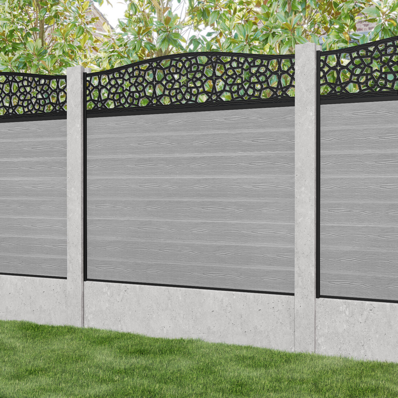 Classic Nazira Curved Top Fence Panel - Light Grey - for existing concrete posts