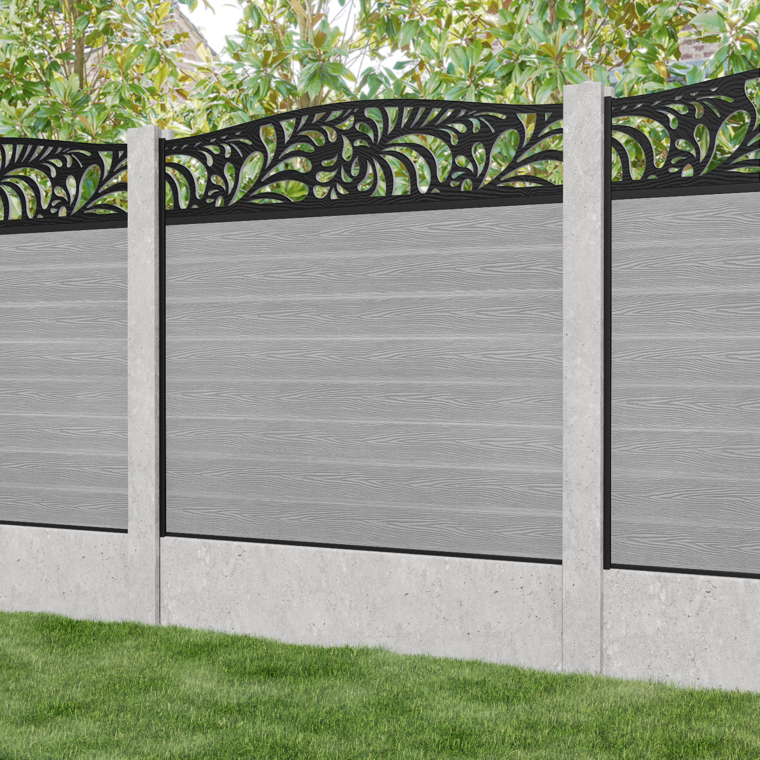 Classic Petal Curved Top Fence Panel - Light Grey - for existing concrete posts