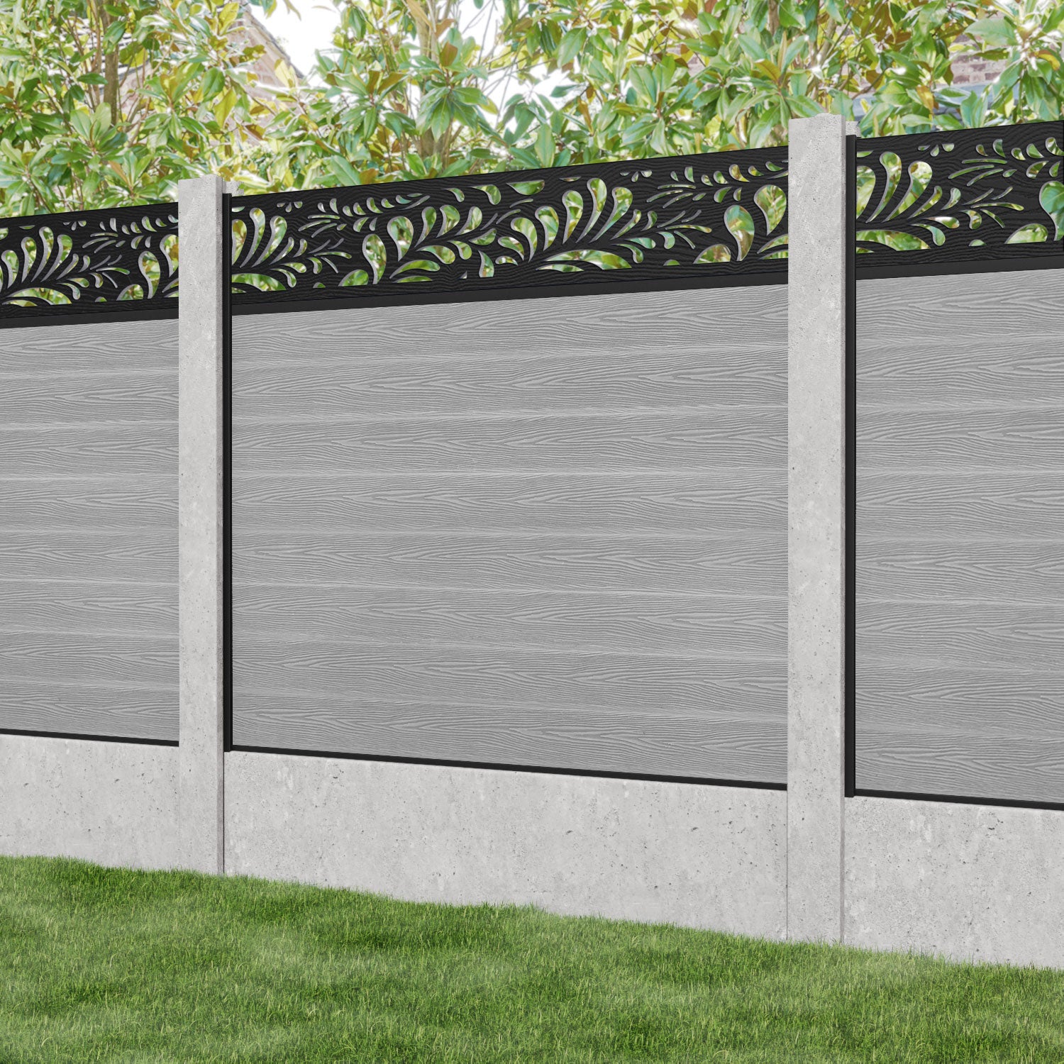 Classic Petal Fence Panel - Light Grey - for existing concrete posts