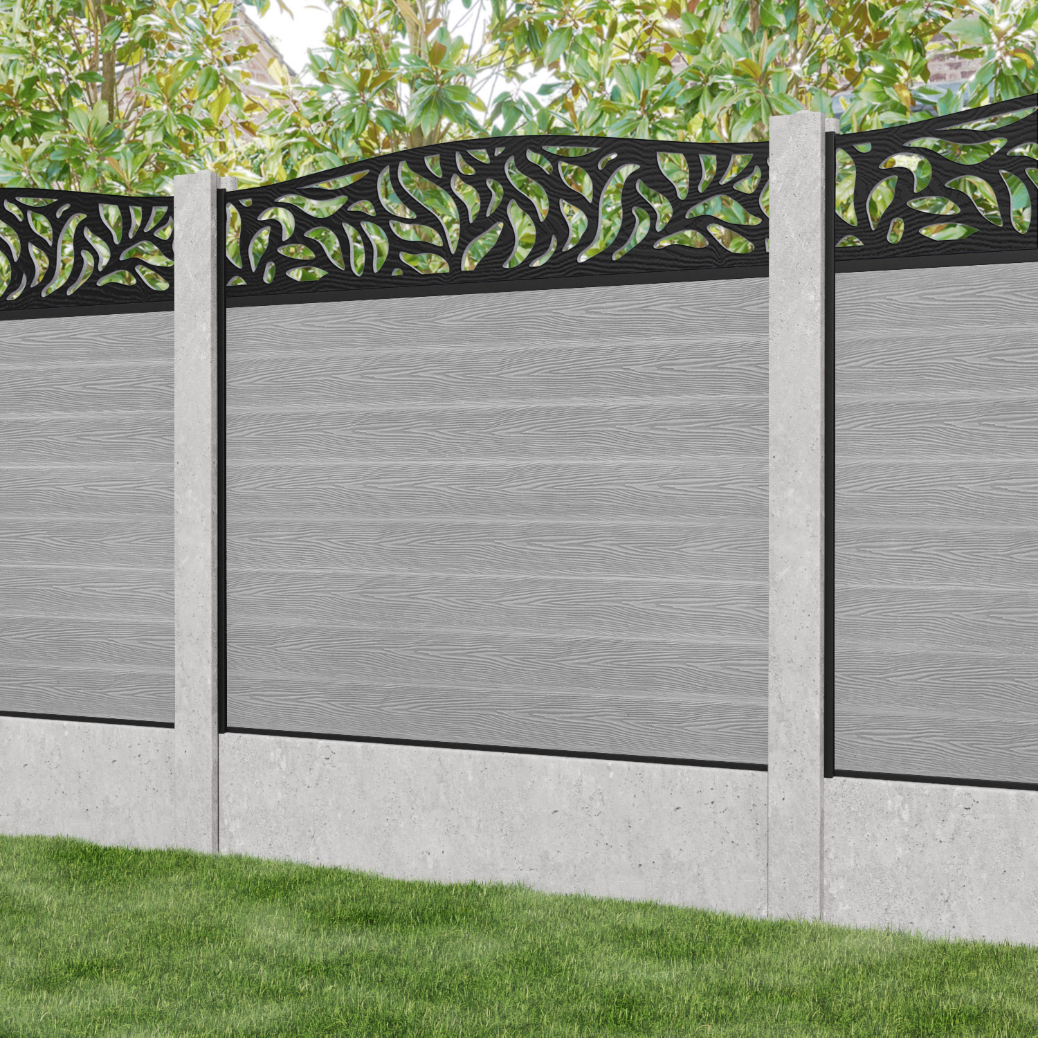 Classic Plume Curved Top Fence Panel - Light Grey - for existing concrete posts
