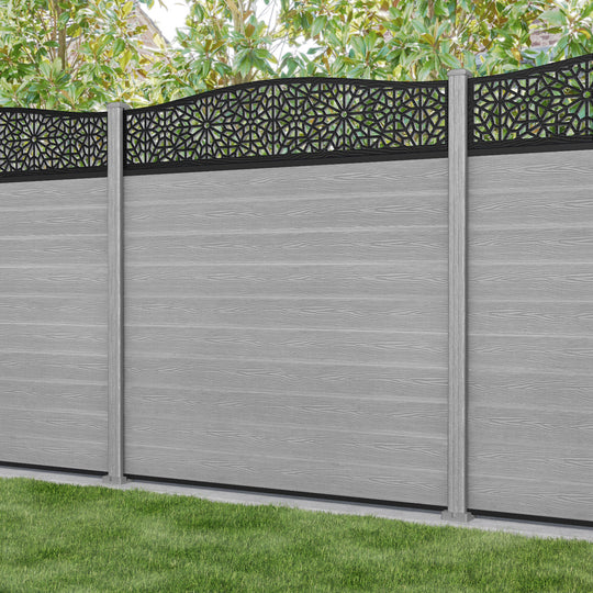 Classic Alnara Curved Top Fence Panel - Light Grey - with our composite posts