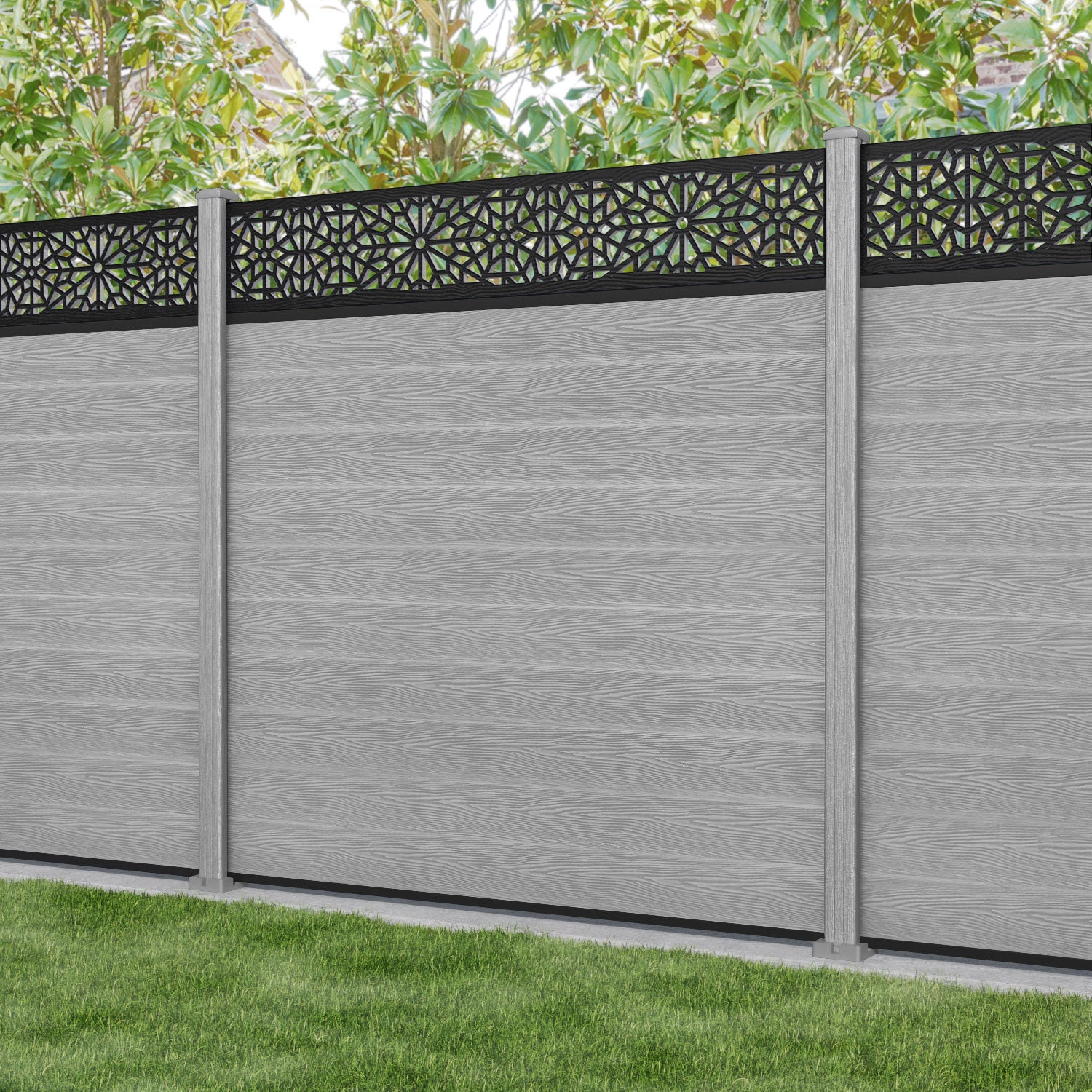 Classic Alnara Fence Panel - Light Grey - with our composite posts