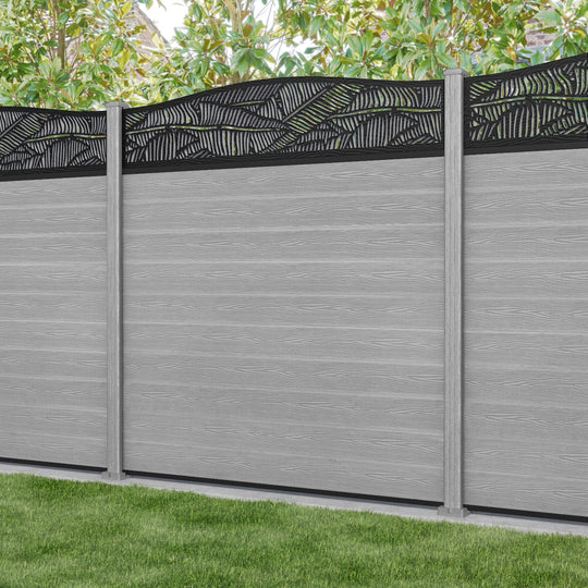 Classic Feather Curved Top Fence Panel - Light Grey - with our composite posts