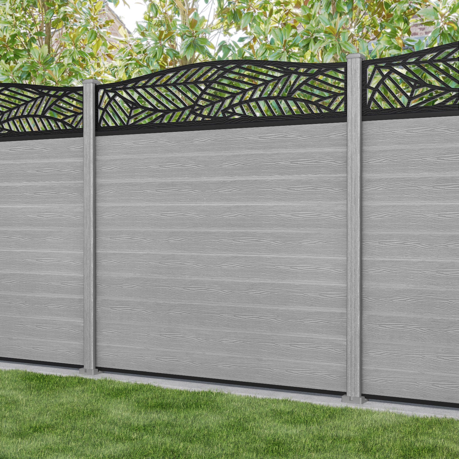 Classic Habitat Curved Top Fence Panel - Light Grey - with our composite posts