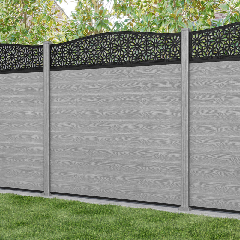 Classic Narwa Curved Top Fence Panel - Light Grey - with our composite posts