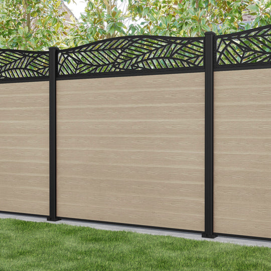 Classic Habitat Curved Top Fence Panel - Light Oak - with our aluminium posts