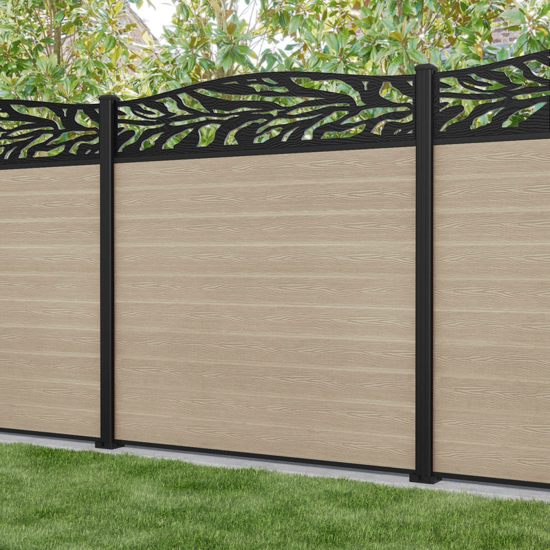 Classic Malawi Curved Top Fence Panel - Light Oak - with our aluminium posts