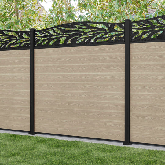 Classic Malawi Curved Top Fence Panel - Light Oak - with our aluminium posts