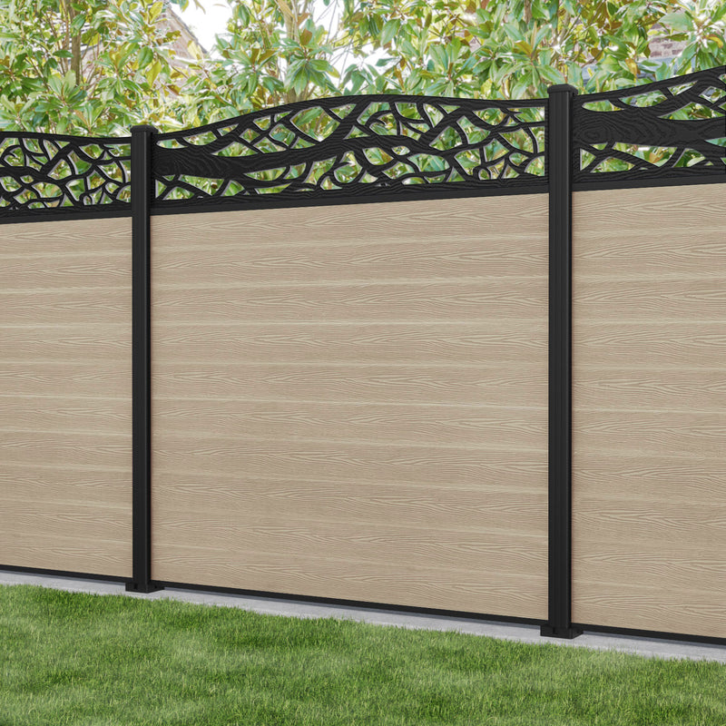Classic Twilight Curved Top Fence Panel - Light Oak - with our aluminium posts