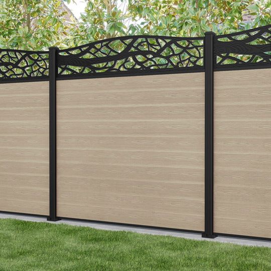 Classic Twilight Curved Top Fence Panel - Light Oak - with our aluminium posts