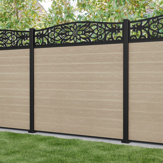 Classic Windsor Curved Top Fence Panel - Light Oak - with our aluminium posts