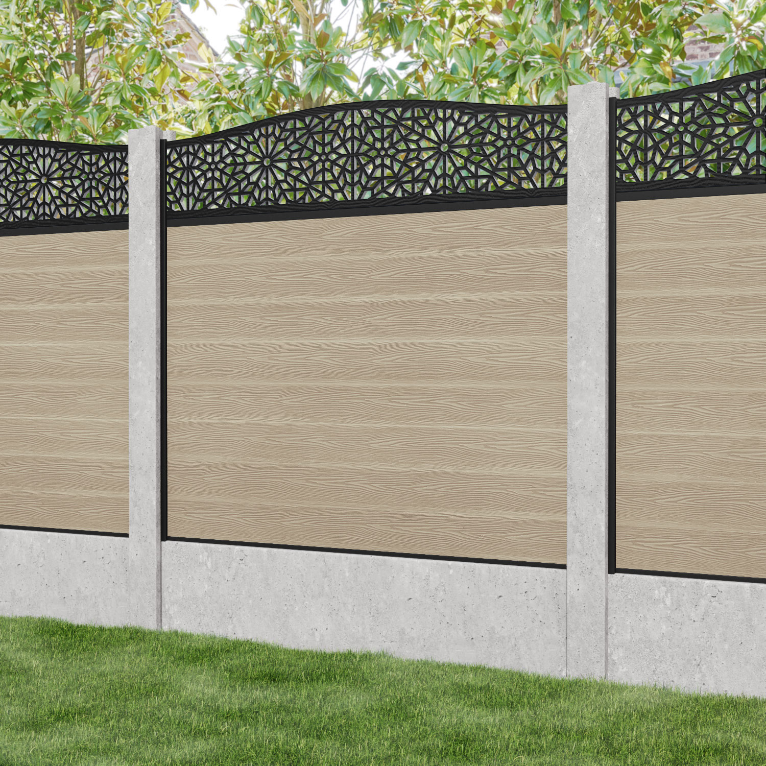 Classic Alnara Curved Top Fence Panel - Light Oak - for existing concrete posts