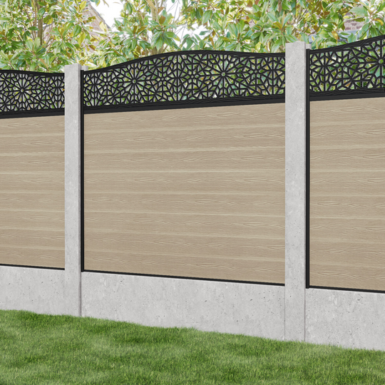 Classic Alnara Curved Top Fence Panel - Light Oak - for existing concrete posts