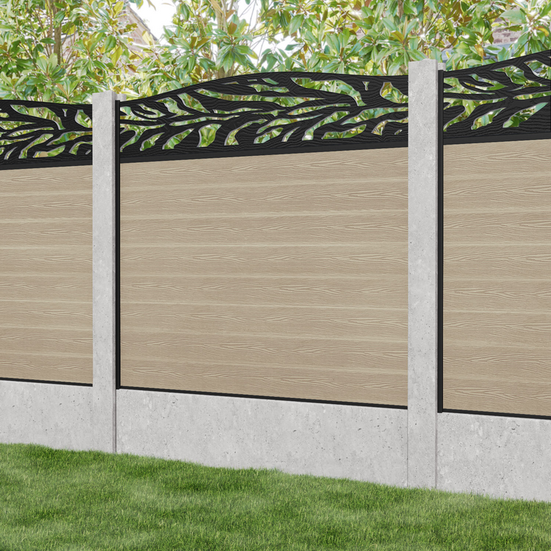 Classic Malawi Curved Top Fence Panel - Light Oak - for existing concrete posts