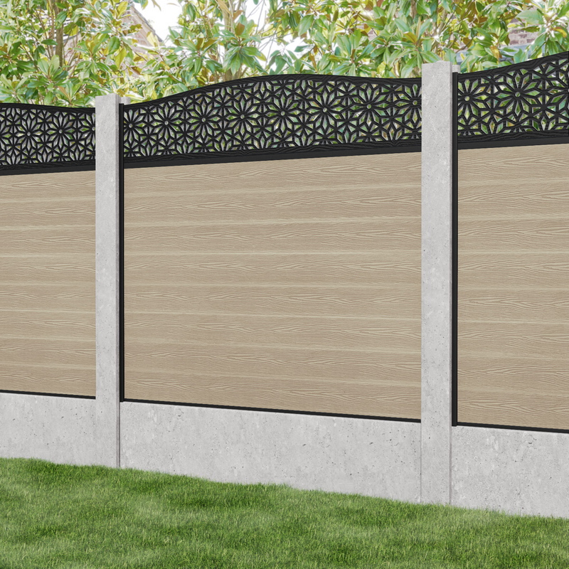 Classic Narwa Curved Top Fence Panel - Light Oak - for existing concrete posts