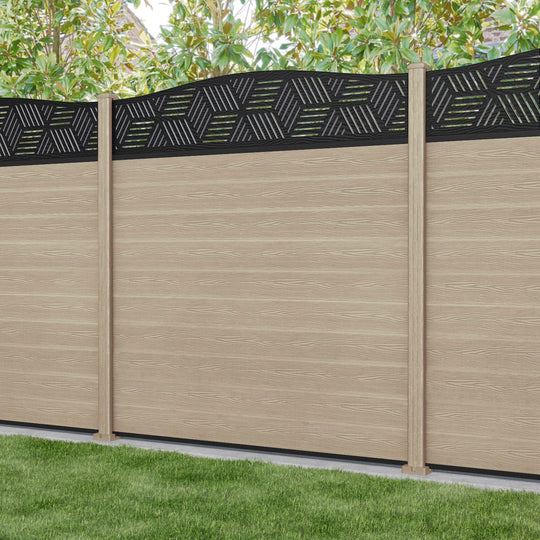 Classic Cubed Curved Top Fence Panel - Light Oak - with our composite posts