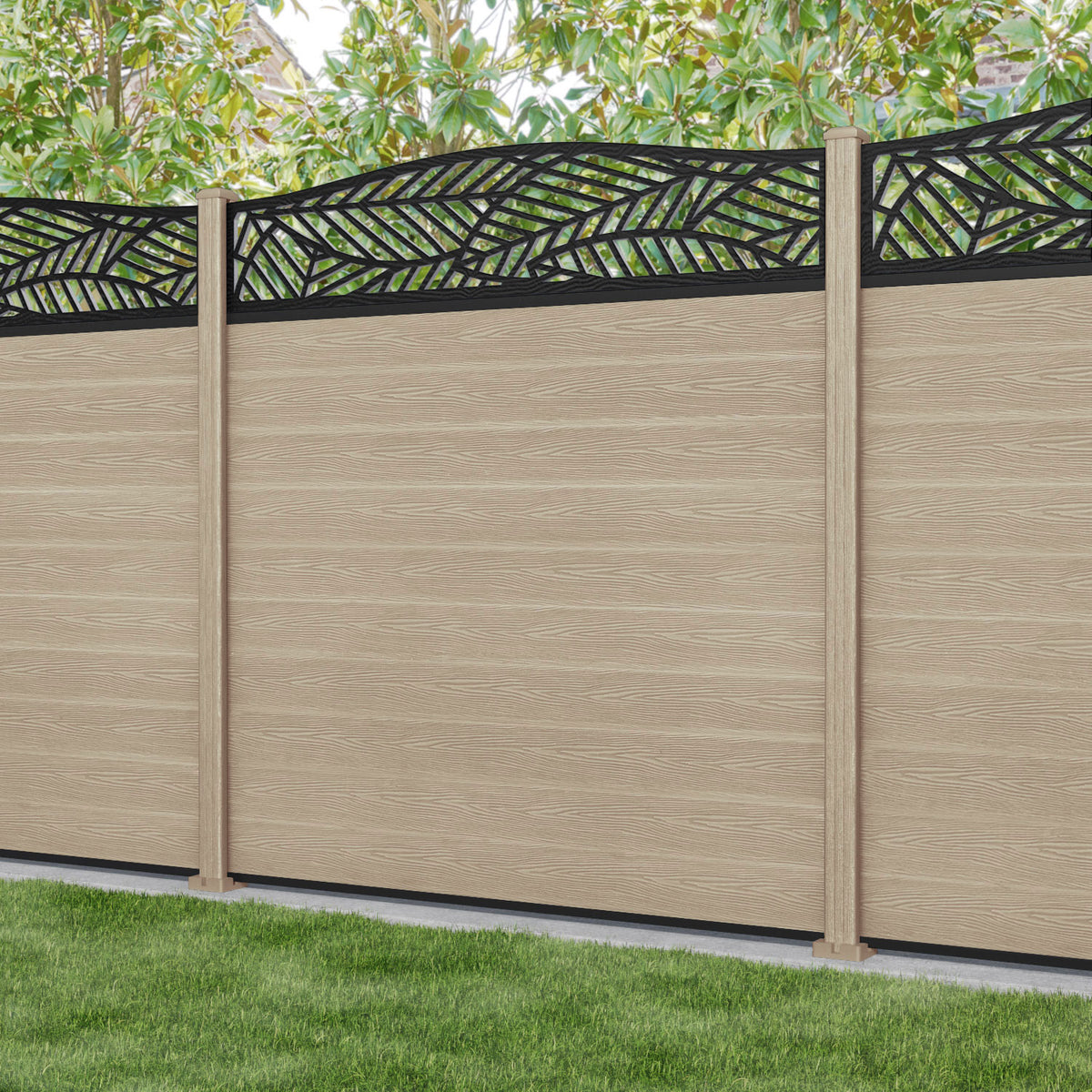 Classic Habitat Curved Top Fence Panel Light Oak with our composit