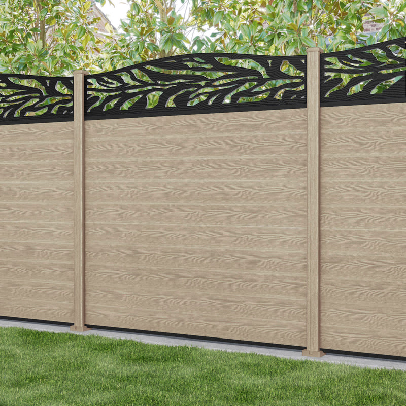 Classic Malawi Curved Top Fence Panel - Light Oak - with our composite posts