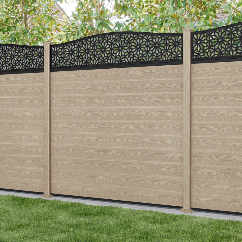 Classic Narwa Curved Top Fence Panel - Light Oak - with our composite posts