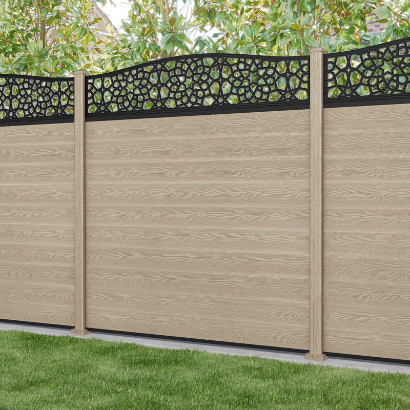 Classic Nazira Curved Top Fence Panel - Light Oak - with our composite posts