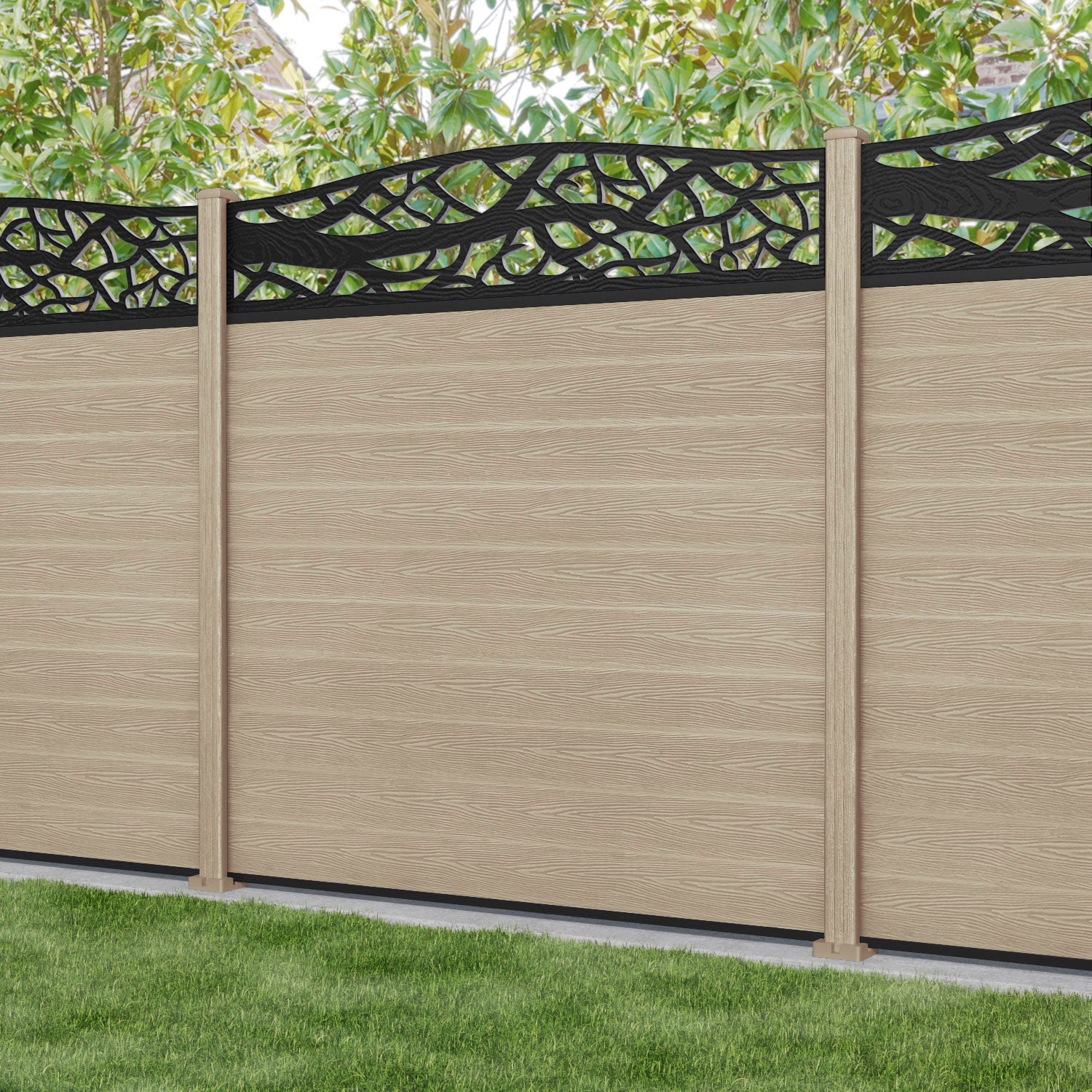 Classic Twilight Curved Top Fence Panel - Light Oak - with our composite posts