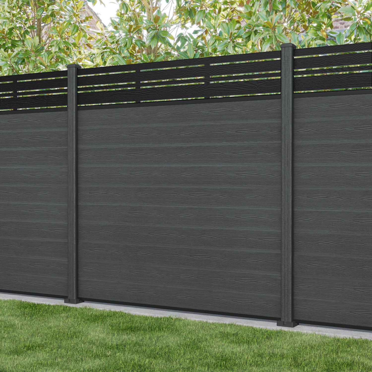 Classic Linea Fence Panel - Dark Grey - with our composite posts