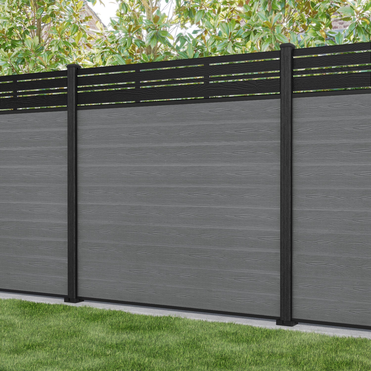 Classic Linea Fence Panel - Mid Grey - with our composite posts